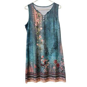 All Over Ethereal Print Sleeveless Dress Medium P2P 18", Length 37"